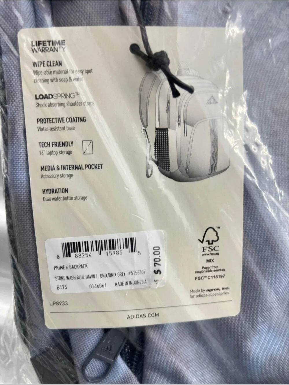Adidas Prime 6 Backpack  -  Brand New Blue Dawn / Onix Grey